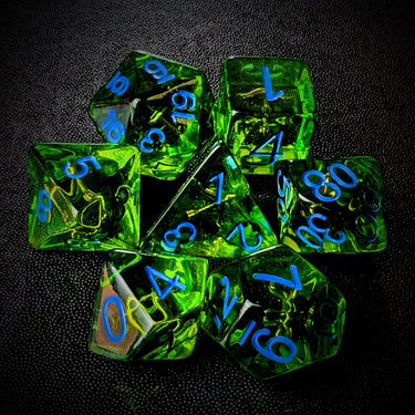 Bow in Clear & Green Resin - 7pcs RPG Full Dice Set